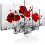 Td� tableau coquelicots rouge sur fond blanc toile peinture fleurs d�coration murale 5 pcs vertical ...
