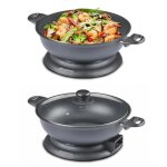 Techwood wok �lectrique 3, 6 l 1400w noir - rev�tement antiadh�sif, cuve d�tachable Ø32 cm