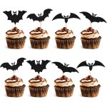 Teppc - lot de 24 décorations de cupcakes chauve - souris noires a paillettes pour halloween, fête prénatale, ... Teppc - lot de 24 décorations de cupcakes chauve - souris noires a paillettes pour halloween, fête prénatale, ...