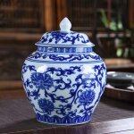 Thire en cramique prcieuse avec couvercle, porcelaine bleue et blanche, stockage gnral simple, ...
