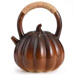 Theiere citrouille, 1100 ml, motif tete de citrouille, theiere originale avec anse et couvercle