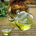 Thire a feuilles en vrac avec poigne en bambou, avec couvercle en verre, lavable au lave - vaisselle, ...