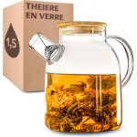 Theiere verre avec filtre 1, 5l - avec couvercle en bambou - lavable au lave - vaisselle - pour les boissons ...