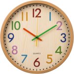 Tianyi - 30, 5 cm silent lettres colores enfants horloge murale moderne grain de bois quartz pas de ...