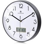 Tianyi - 30cm horloge murale calendrier lcd avec date thermomtre, moderne silencieuse pendule murale ...