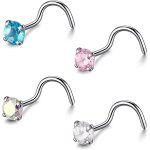 Tianyi - lot de 4 piercings de nez en titane de grade 23 pour femme, 2 mm et 3 mm, en oxyde de zirconium, ... Tianyi - lot de 4 piercings de nez en titane de grade 23 pour femme, 2 mm et 3 mm, en oxyde de zirconium, ...