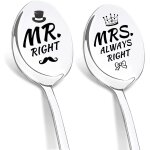 Tianyi - cadeau couple mr et mrs, 2pcs cuillre a caf en acier inoxydable, cuillres graves au laser, ...
