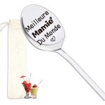Tianyi - cadeau mamie noel original, petite cuillre a dessert longue en inox grave meilleure mamie ...
