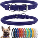 Tianyi - collier pour chien en cuir roul, collier pour chiot rond rembourr doux, collier en cuir vritable ...
