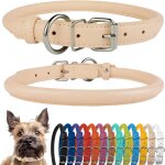 Tianyi - collier de chien en cuir roul, collier de chiot rond rembourr doux, collier en cuir vritable ...