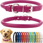 Tianyi - collier de chien en cuir roul, collier de chiot rond rembourr doux, collier en cuir vritable ...