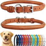 Tianyi - collier de chien en cuir roul, collier de chiot rond rembourr doux, collier en cuir vritable ...