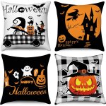 Tianyi - housse de coussin halloween 40x40 set de 4, chapeau de sorcire chat noir citrouille buffle ...