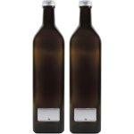 Tianyi - mikken lot de 2 bouteilles en verre vert - marron 1000 ml avec 2 etiquettes