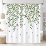 Tianyi - rideau de douche feuilles vertes, rideau de baignoire feuille oiseau fleur plante botanique ... Tianyi - rideau de douche feuilles vertes, rideau de baignoire feuille oiseau fleur plante botanique ...