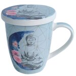 Tisanire bleue en porcelaine avec infuseur bouddha