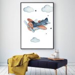 Toile avion a helice decapotable - chambre garcon fille - affiche d�corative - poster d�coration maison ...
