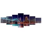 Toile de d�coration murale t375, r�production, ch�ssis tableau en 7 parties 140x50cm new york