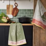 Torchon imprim� en coton blanc 50x75cm