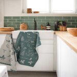 Torchon imprim� en coton blanc 50x75cm