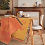 Torchon imprim� en coton jaune 50x75cm