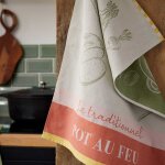 Torchon imprim� en coton vert 50x75cm