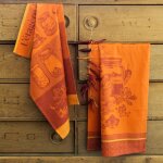 Torchon imprim� en jacquard de coton orange 50x75
