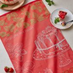 Torchon imprim� en jacquard de coton rouge 50x75