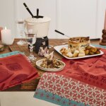 Torchon imprim� en jacquard de coton rouge 50x75cm