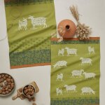 Torchon imprim� en jacquard de coton vert 50x75