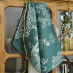Torchon imprim� en m�tis vert fonc� 50x75cm