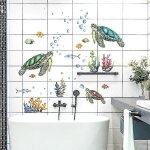 Tortue de mer, plantes aquatiques, bulles et poissons, stickers muraux pour chambre (30 * 60cm, 2 pices) ...