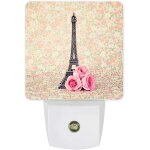 Tour eiffel avec roses roses, veilleuses led enfichables du cr�puscule a l'aube pour salon, chambre a ...