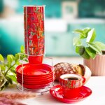 Tour de tasses espresso rouge porcelaine de chine 28 x 0 x 0 cm
