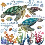Trahoo - sticker mural tortues de mer, corail et algues - dcoration murale pour chambre, salle de bain ...