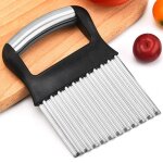 Trancheur de pommes de terre ondul� noir, outil de tranchage portable pratique, poign�e ergonomique