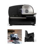 Trancheuse électrique 150w noire avec lame de?montable en acier inoxydable 190 mm pieds anti de?rapants ... Trancheuse électrique 150w noire avec lame de?montable en acier inoxydable 190 mm pieds anti de?rapants ...