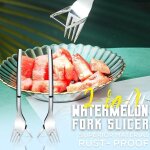 Trancheuse a fourchette a pastèque portable 2 en 1, outil de cuisine en acier inoxydable, coupe - fruits, ... Trancheuse a fourchette a pastèque portable 2 en 1, outil de cuisine en acier inoxydable, coupe - fruits, ...