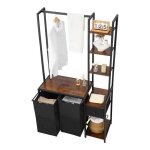 Trieur de linge � 2 compartiments avec etag�res - duoku - tiroir et sacs en tissu oxford 600d - meuble ...