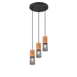 Trio leuchten industriel plafonnier industriel noir avec bois 3 lumires - manon acier / noir, marron ...