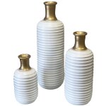 Trio de vases artisanaux blanc et or