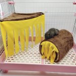 Tunnel en forme de lapin, 2 entr�es, tube avec rideaux, accessoires pour cage a sucre, furet hamster
