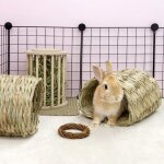 Tunnel en herbe de lapin, maison tiss�e pour petits animaux, nid de hamster, jouets a m�cher, jeu de ...