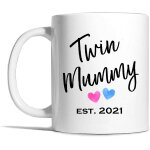 Twin mummy est 2021 pink and blue hearts mug - kingam, mummy to twins gift, twin mummy mug, parent to ...