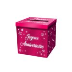 Urne carton anniversaire 20cm fuchsia metal