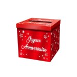 Urne carton anniversaire 20cm rouge metal