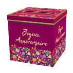 Urne carton anniversaire floral 20cm fuchsia