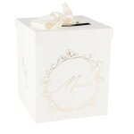 Urne carton merci bapteme vegetal or 21x25cm creme
