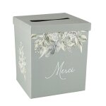 Urne carton merci botanique 21x25cm vert de gris