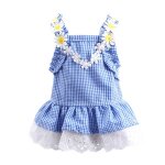 V�tements de f�te pour filles, jupe de princesse a carreaux bleus et blancs, motif de fleurs, printemps ...